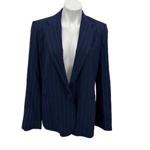 Lauren Ralph Lauren Women's Pinstriped Stretch Wool Blazer SZ 12 Career Navy NEW